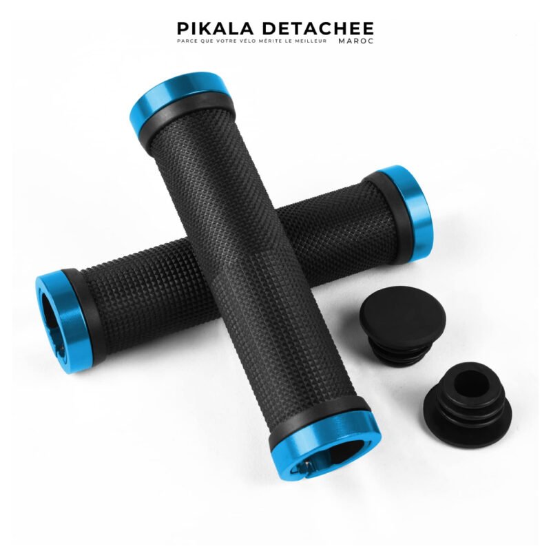 Poignees VTT Lock On Serrage Double en Aluminium Bleu