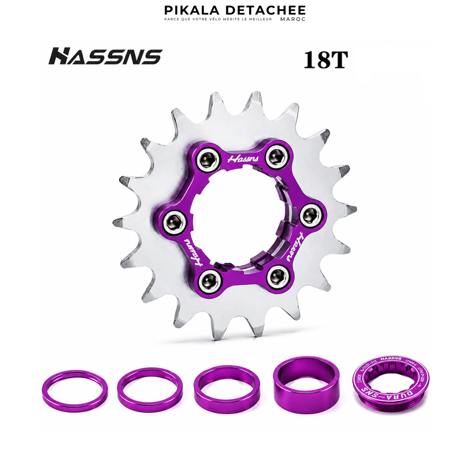 HASSNS Pignon de Cassette VTT à Vitesse Unique 18T Violet HASSNS Pignon de Cassette VTT à Vitesse Unique 18T Violet – Image 1